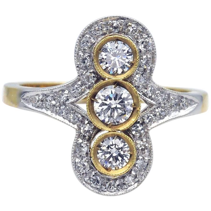 Art Deco Style Diamond 18Kt Gold Ring