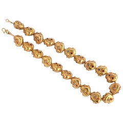 Retro Gold Bead Necklace with Gemstones
