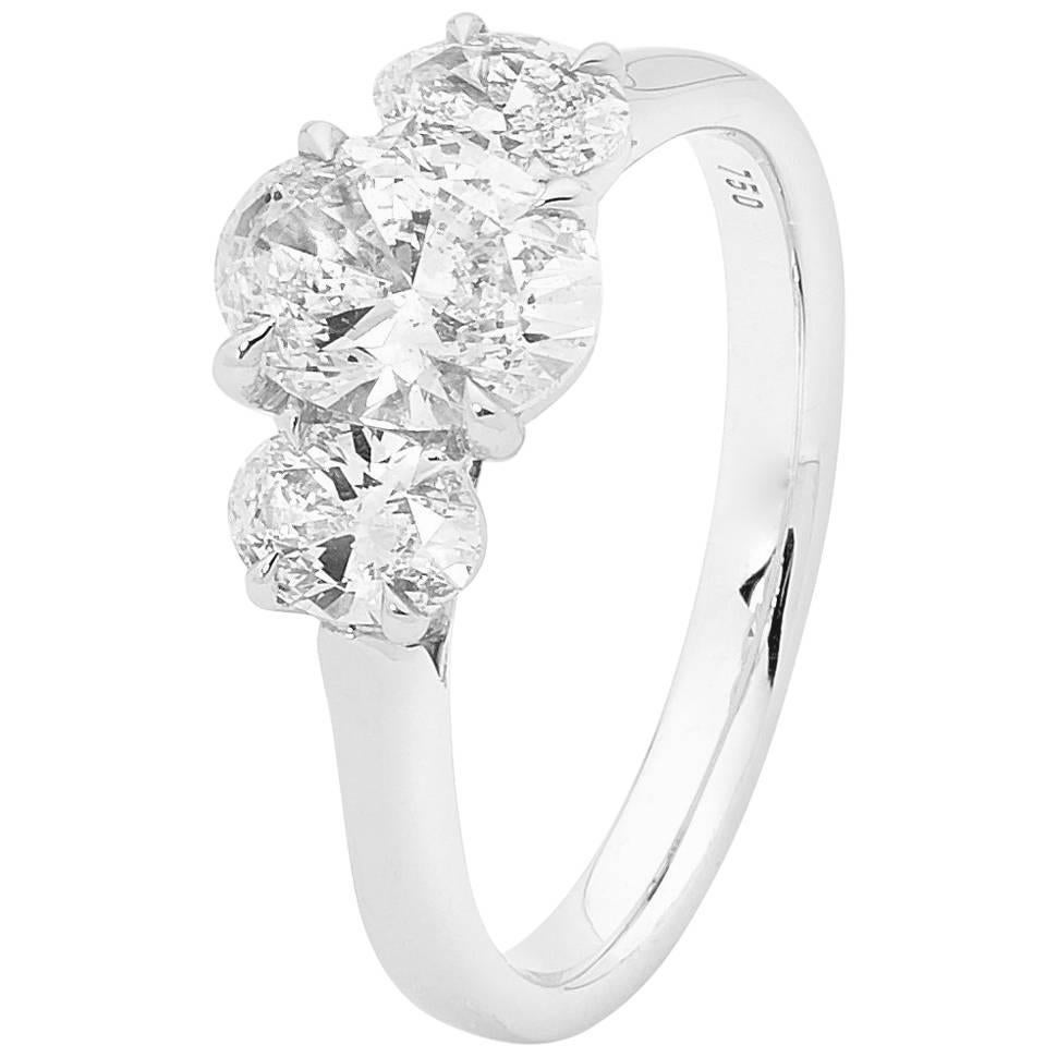 18 Carat White Gold 1.22 Carat Oval Diamond 'Trilogy' Engagement Ring For Sale