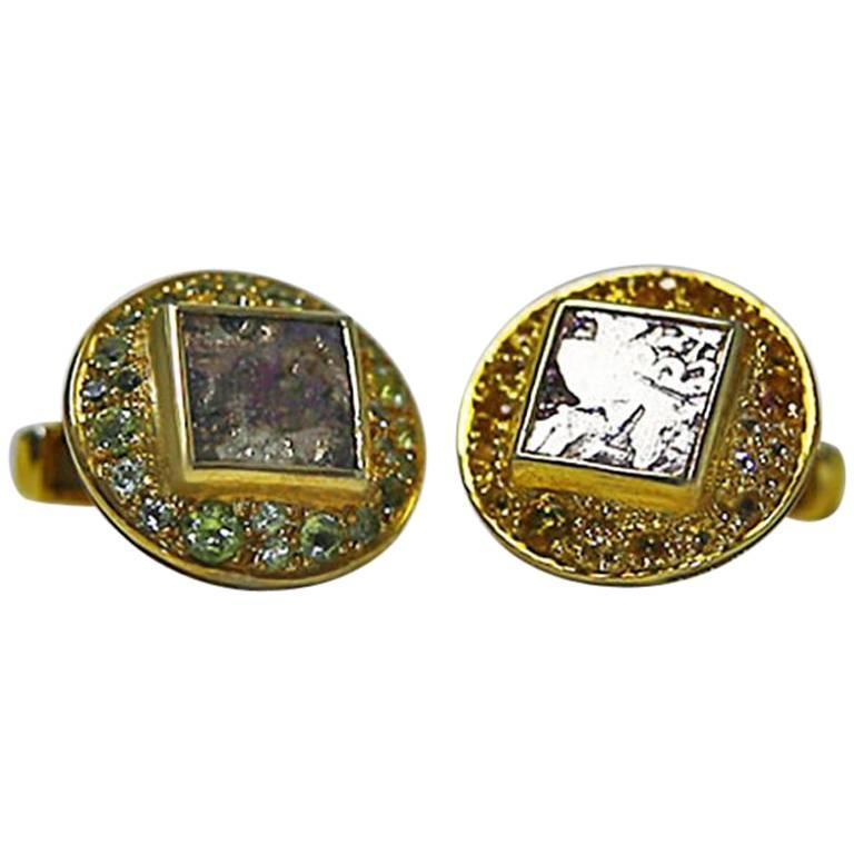 Antique Coins Peridots Citrines Silver Indian Cufflinks For Sale