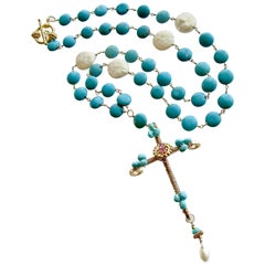 Sleeping Beauty Turquoise Pink Topaz Cross Necklace