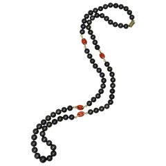 Tahitian Pearl, Natural Coral and Diamond Necklace