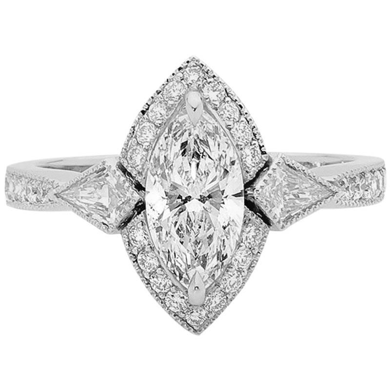 GIA Certified 1.02ct Marquise Diamond Art Deco Style Platinum Engagement Ring For Sale