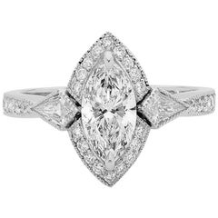GIA Certified 1.02ct Marquise Diamond Art Deco Style Platinum Engagement Ring