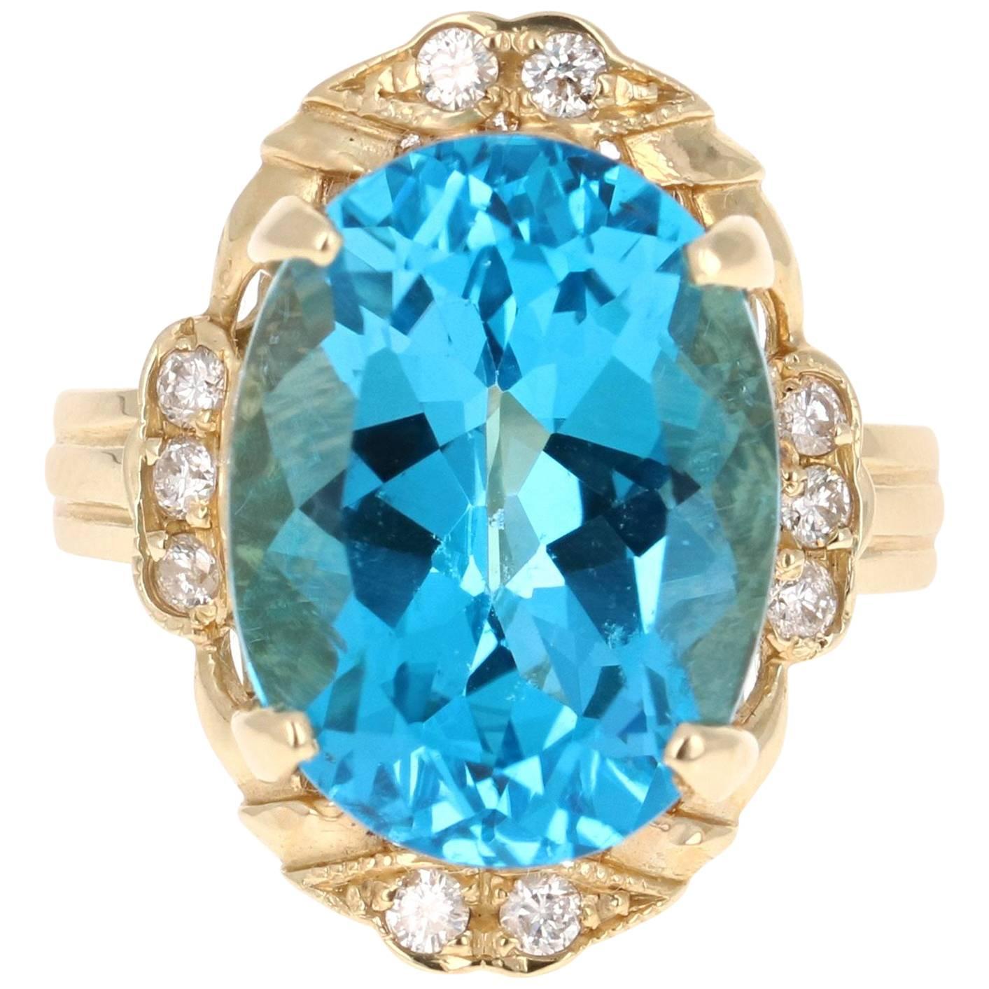 12.54 Carat Blue Topaz and Diamond Ring