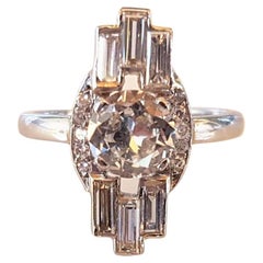 Platinum Art Deco Diamond Empire State Chrysler Architectural Engagement Ring