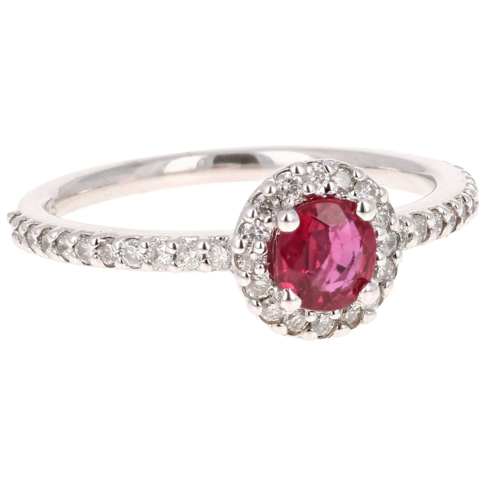 0.97 Carat Ruby Diamond 14 Karat White Gold Engagement Ring For Sale