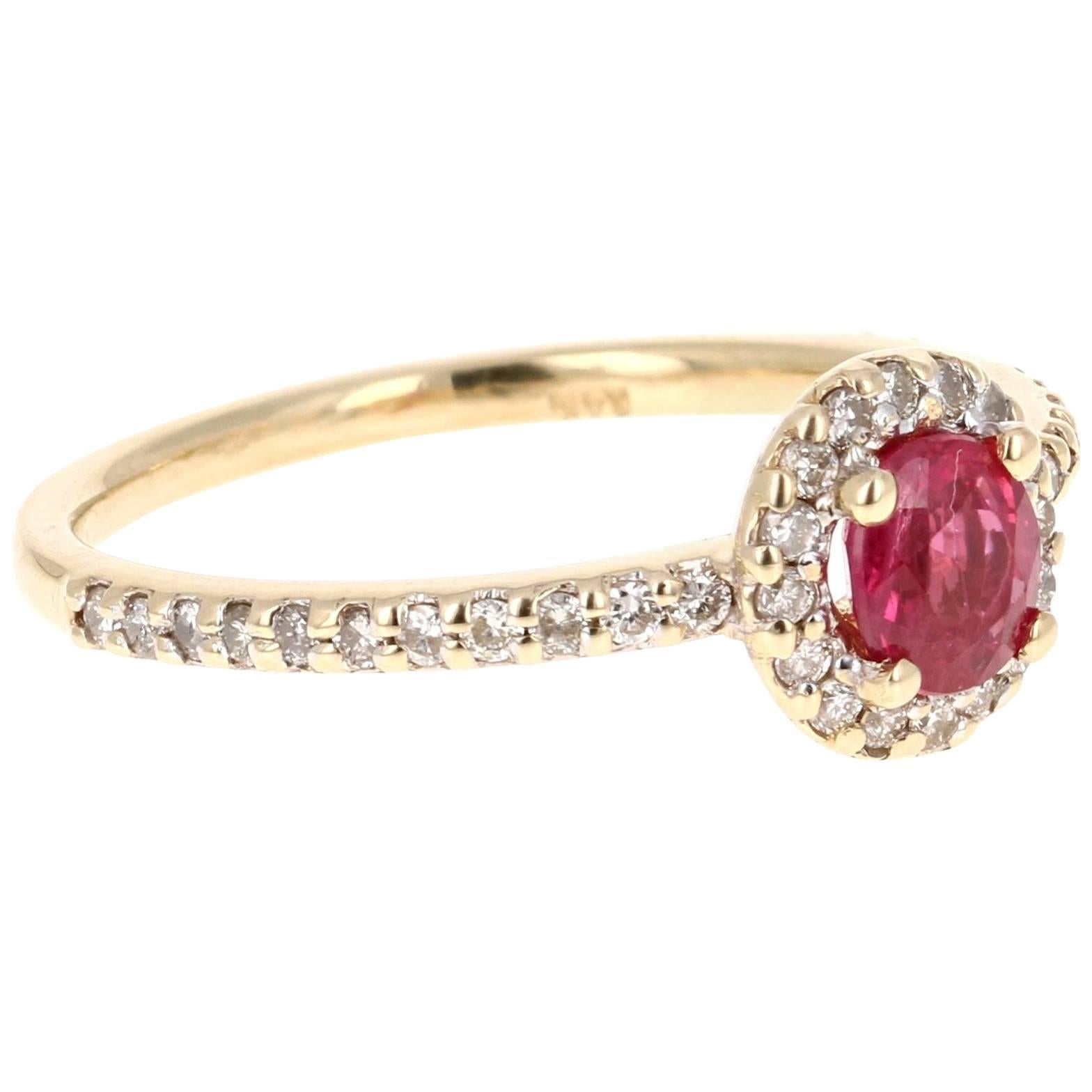 0.98 Carat Ruby Diamond 14K Yellow Gold Engagement Ring