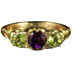 Antique Victorian Suffragette Amethyst Peridot Diamond Ring 18ct Gold