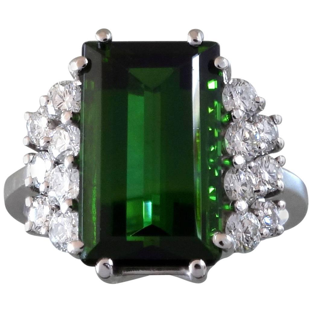 1970s Paul Buchwald  5.45 Carat Tourmaline Diamond White Gold Cocktail Ring  For Sale