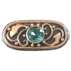 Unique 1920s 1930s Art Deco Tourmaline Rose Gold Silver Vermeil Cocktail Ring