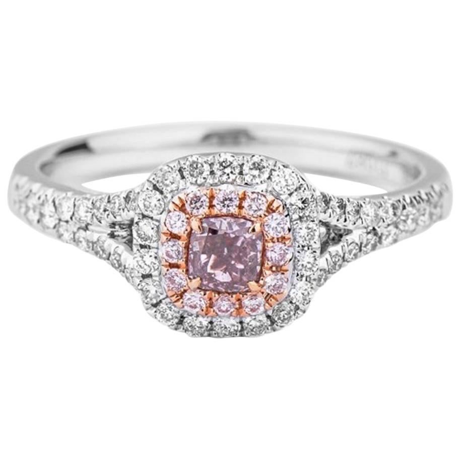GIA Certified White Gold Fancy Pink 0.26 ct  Diamond & 0.30 ct Diamond Ring 