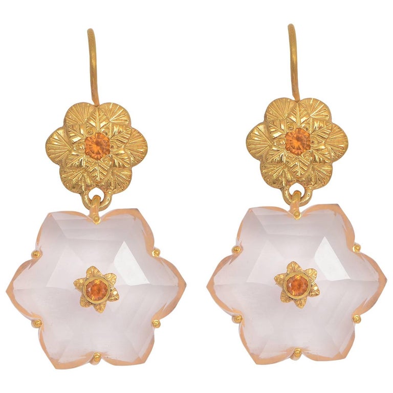 Emma Chapman Rose Quartz Mandarin Garnet Gold Plate Chandelier Emma Chapman Rose Quartz Mandarin Garnet Gold Plate Chandelier Earrings For