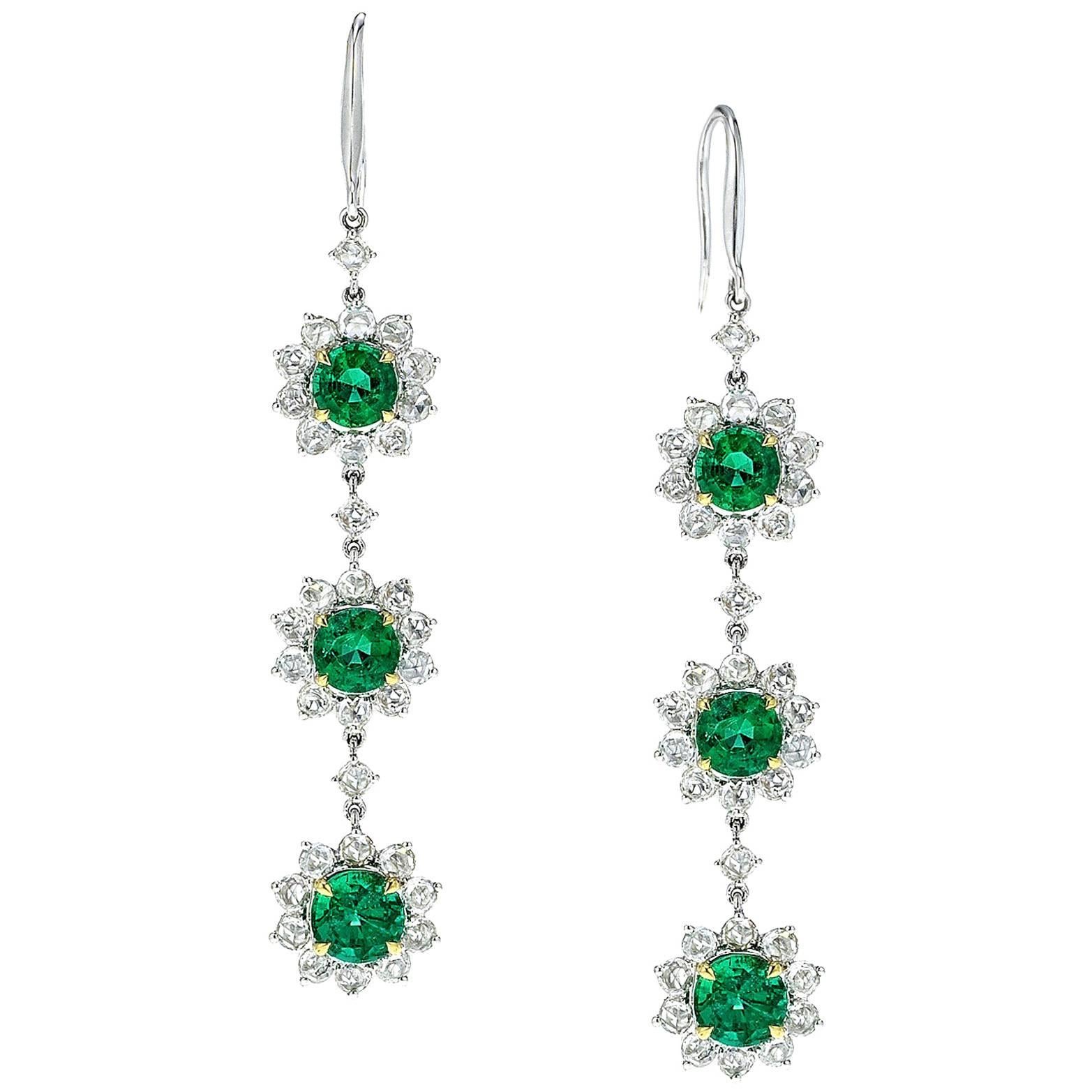 Emerald Diamond 18 Karat Gold Chandelier Earrings For Sale
