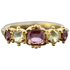 Victorian 15K Yellow Gold Ladies Ring With Amethyst and Chrysoberyl, C.1850's