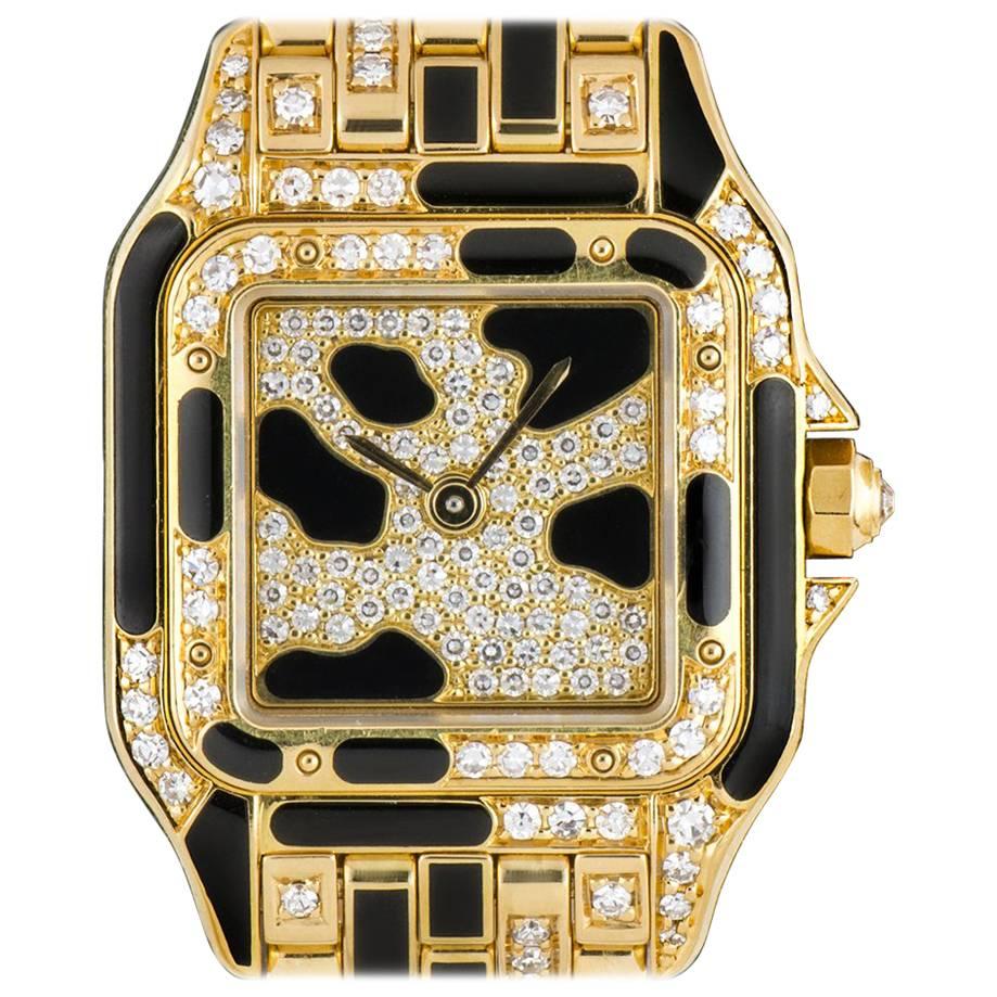 Cartier Yellow Gold Pavé Diamond Leopard Panthere Quartz Wristwatch