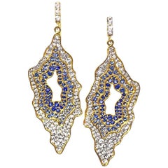 Lauren Harper Collection 4.55 Carat Blue and White Sapphire Gold Drop Earings