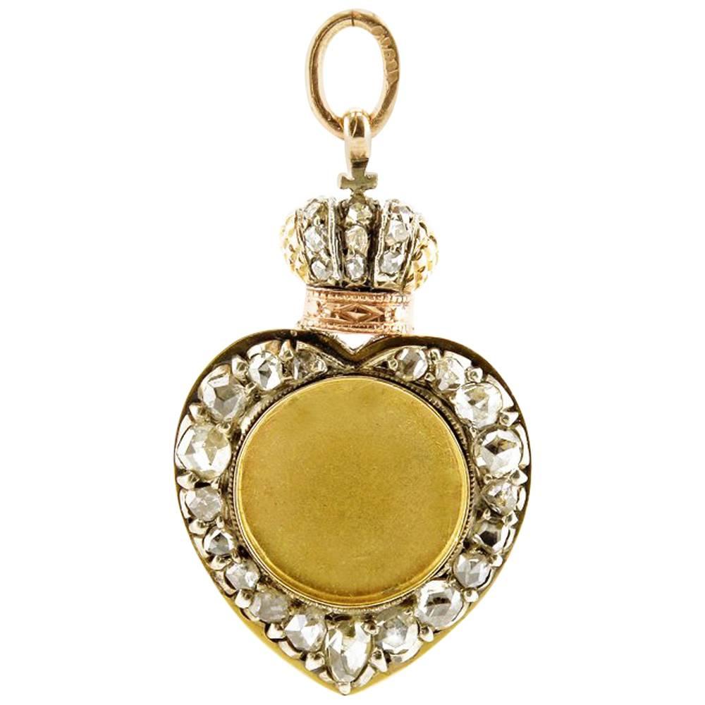 Antique Fabergé Imperial Diamond and Gold Heart-Shaped Photo Pendant Locket