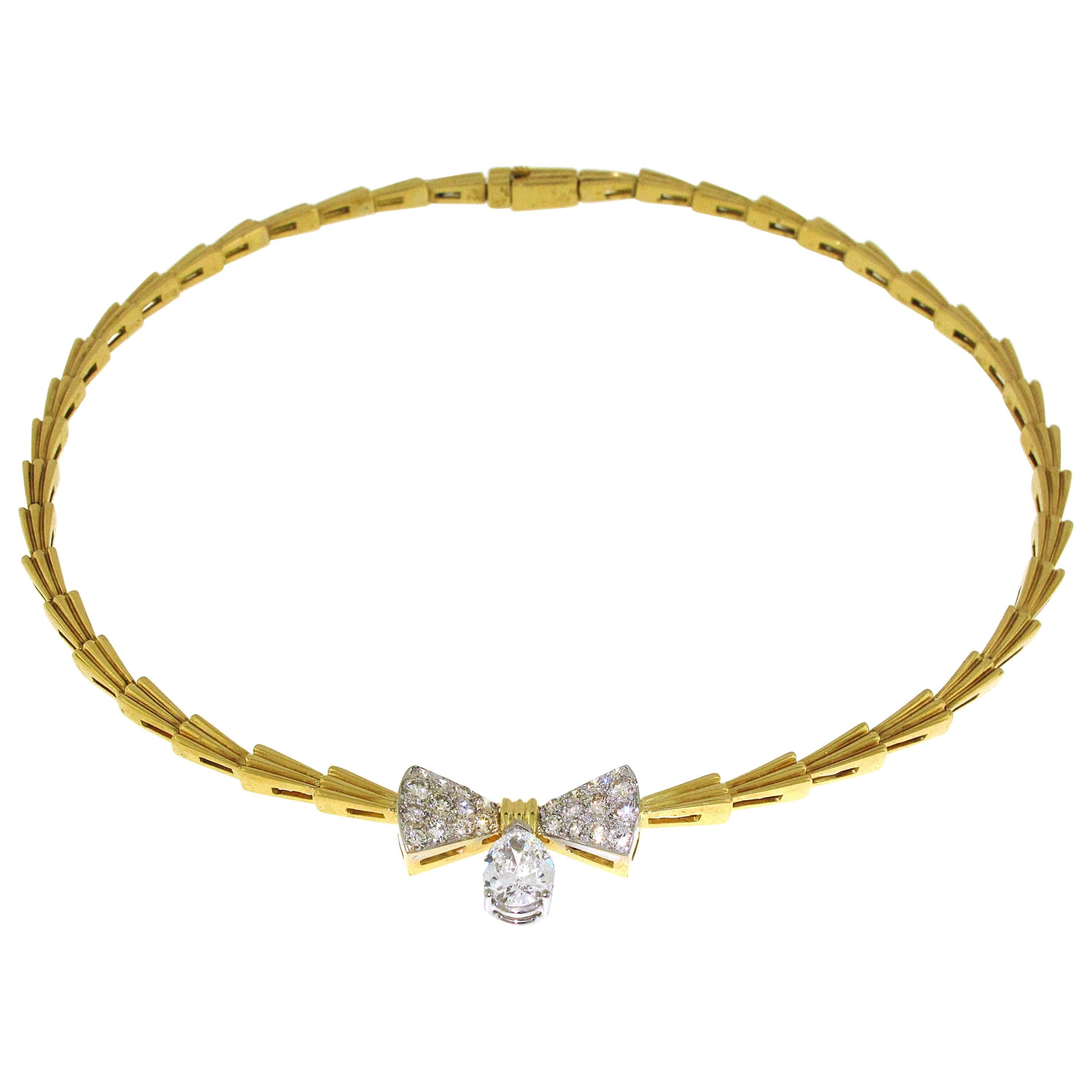 1.51 Pear Shape Diamond Necklace Set in 18 Karat Yellow Gold
