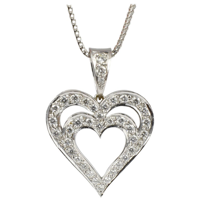 Daou Diamond 18k White Gold Side By Hearts Pendant Necklace For Diamond Heart Pendant Necklace Handmade 18k White Gold Daou Contemporary
