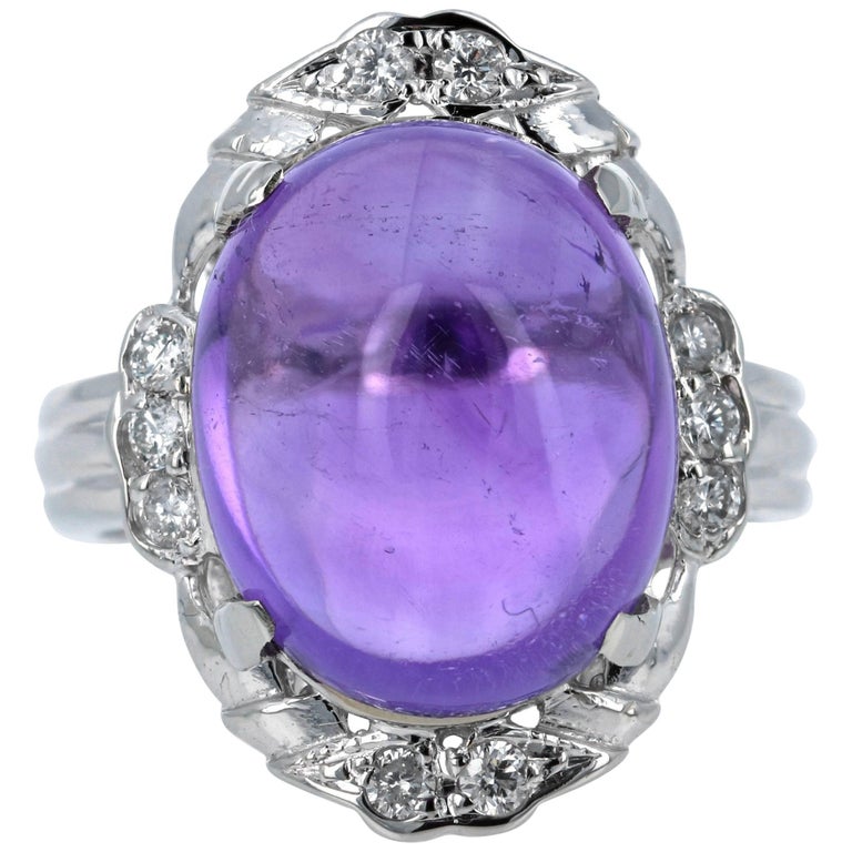 11.70 Carat Amethyst Diamond White Gold Ring For Sale at 1stdibs
