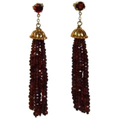 Garnet Tassel Earrings with Gold-Plated Silver Cup and Gold Stud by Marina J
