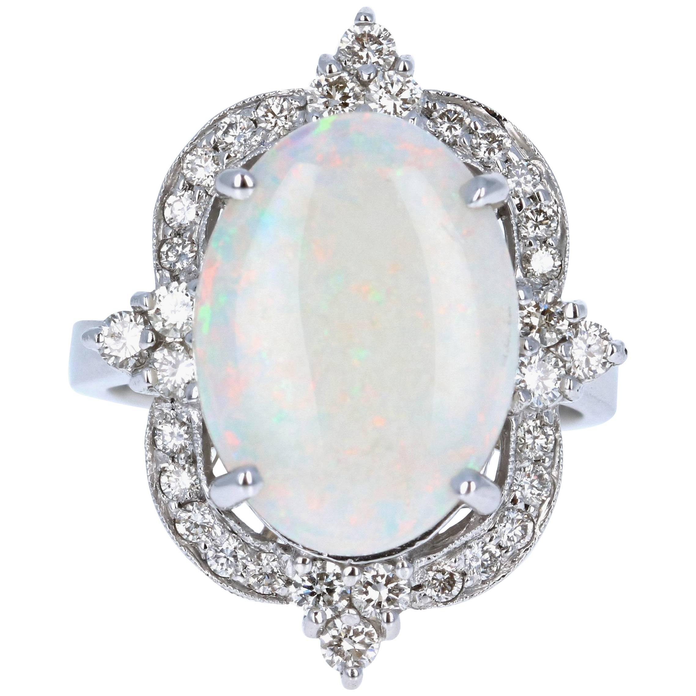 4.73 Carat Opal Diamond White Gold Ring