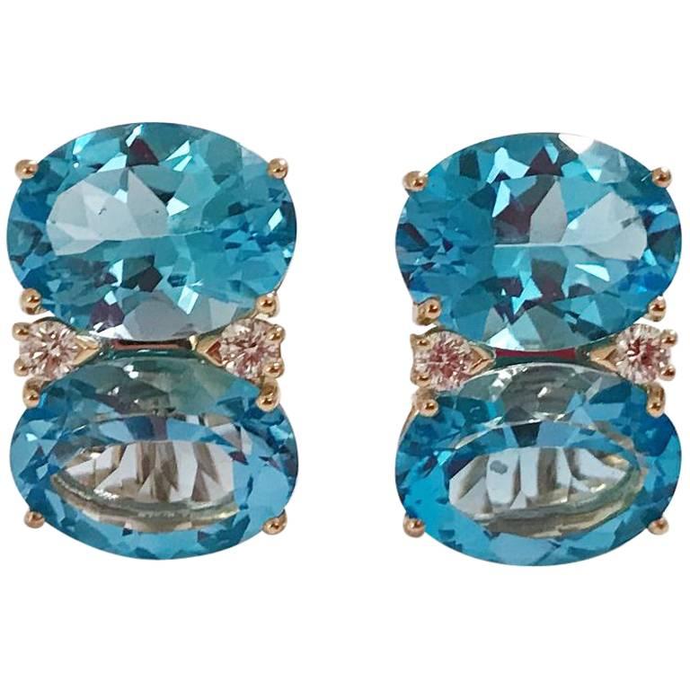 Grande Gum Drop Earrings with Two-Toned Blue Topaz and Diamonds For Sale