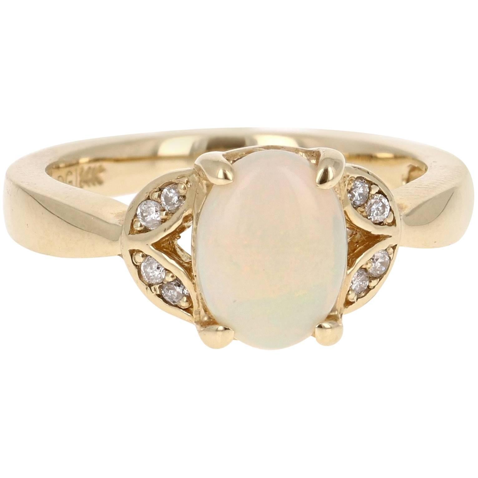 1.06 Carat Opal Diamond Yellow Gold Ring