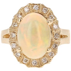 3.63 Carat Opal Diamond 14K Yellow Gold Statement Ring