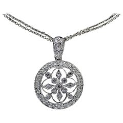 White Gold .62 Carat Diamond Vintage Inspired Medallion Pendant Necklace