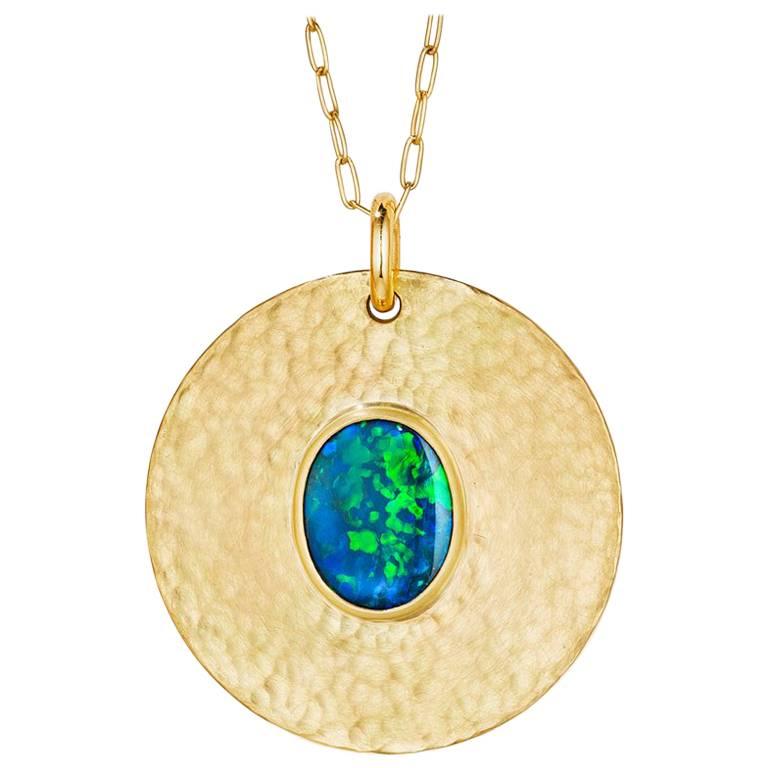 Large 18 Karat Gold Pendant Necklace with 2.03 Carat Solid Australian Opal 