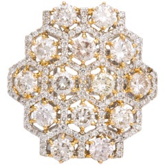White Diamond and Champagne Diamond White Gold Cocktail Ring