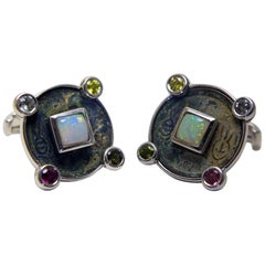 Antique Coins Opals Tourmalines Silver Chinese Zodiac Cufflinks