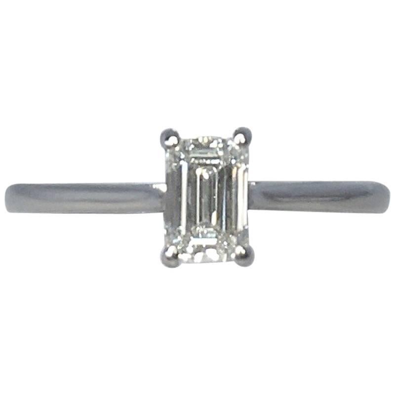GIA Certified 0.50 Carat Emerald Cut Diamond Solitaire Platinum Ring H SI1