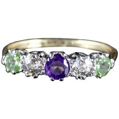 Antique Victorian Suffragette Amethyst Peridot Diamond Ring 18ct Gold Circa 1900
