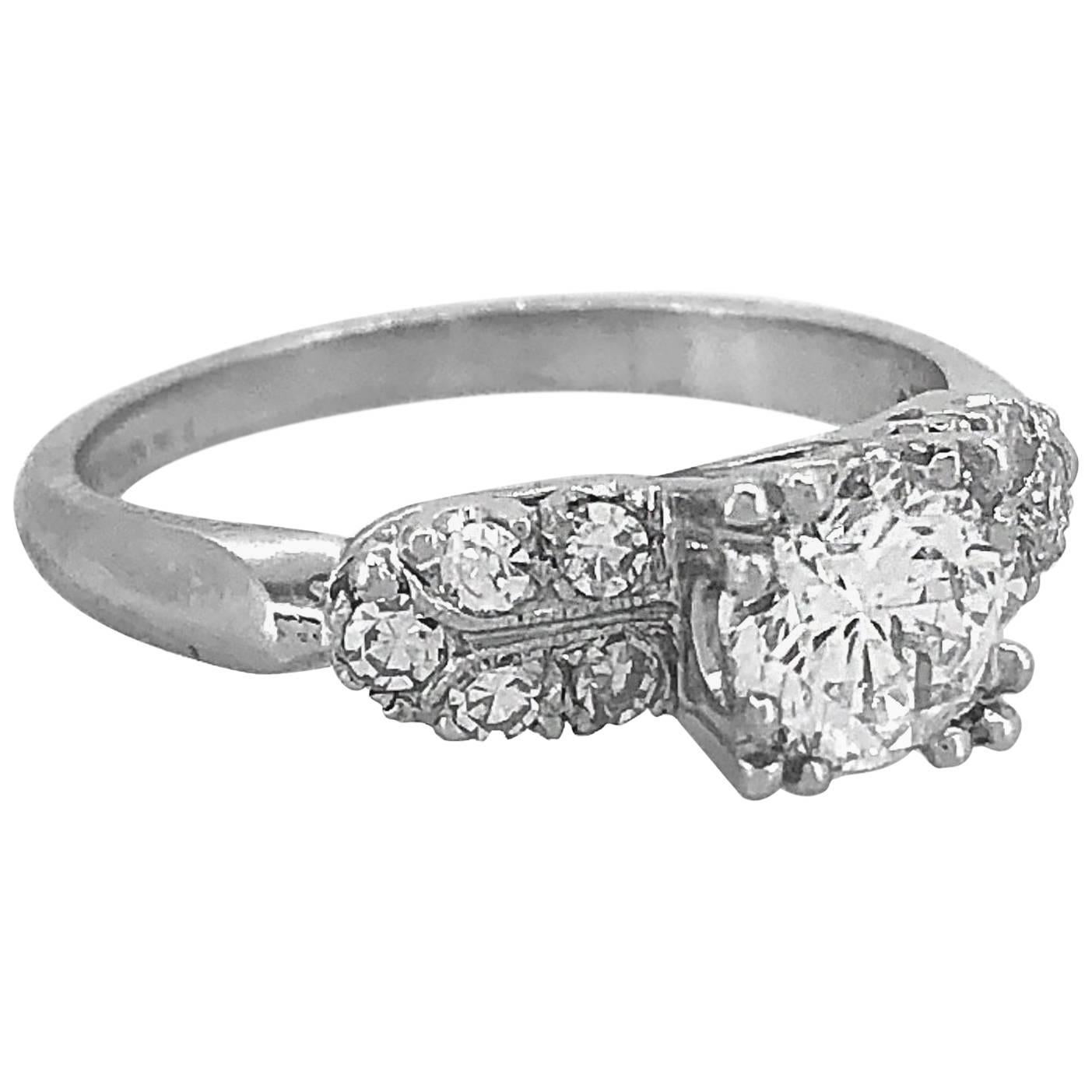 .75 Carat Diamond Antique Engagement Ring Platinum For Sale