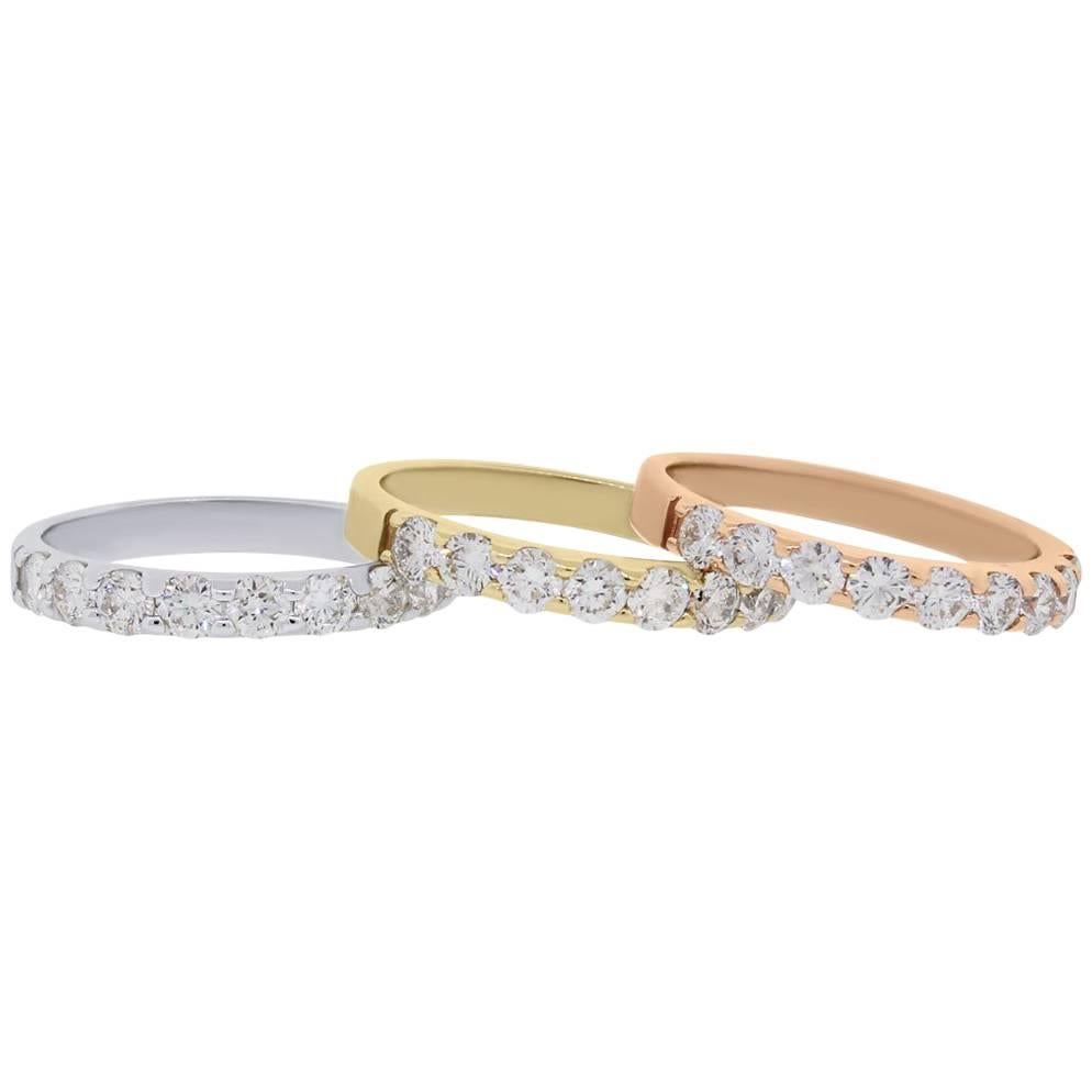 Tri-color Diamond Band Ring Set