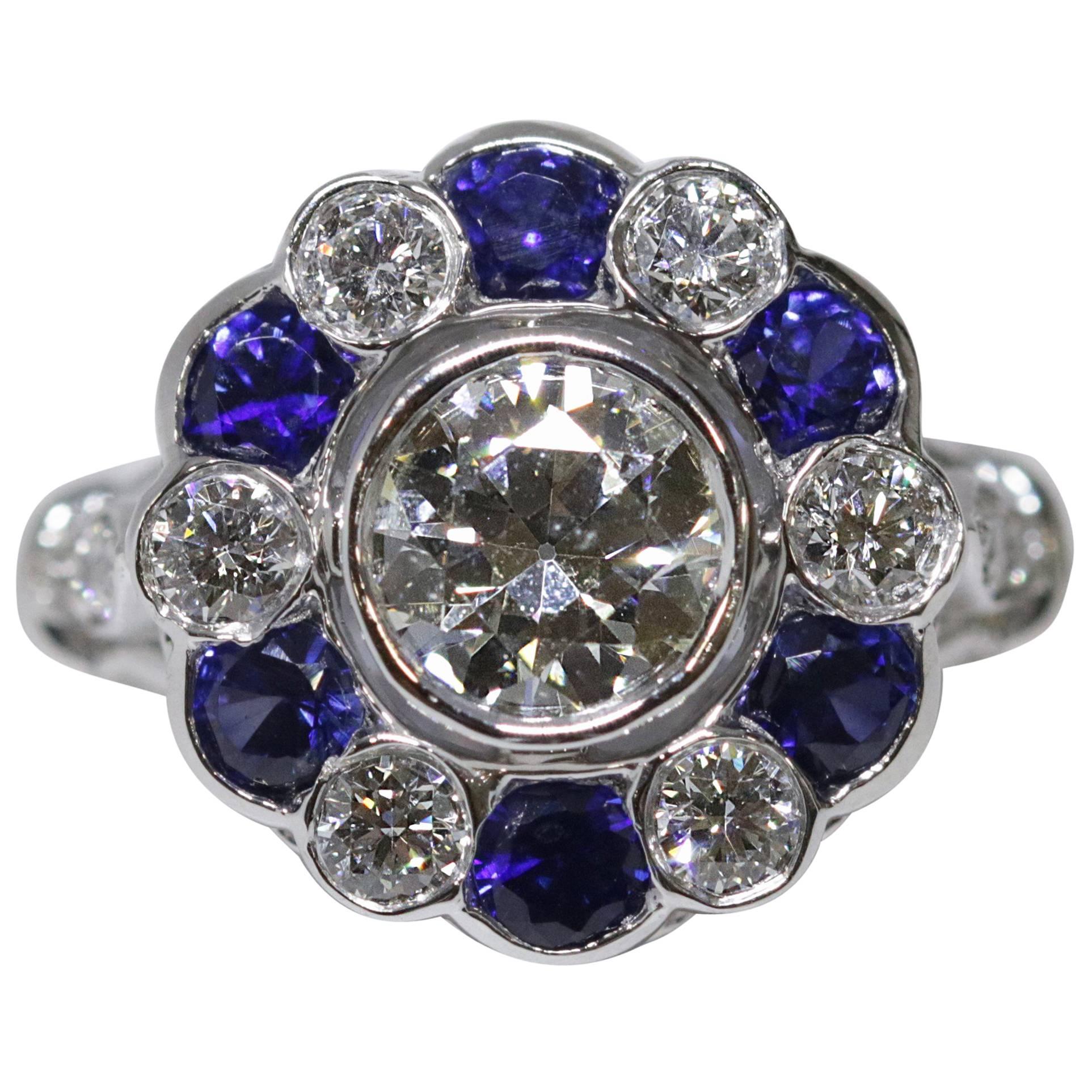 Art Deco Sapphire and Diamond Ring For Sale