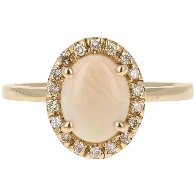 4.21 Carat Opal Diamond Yellow Gold Ring For Sale at 1stdibs