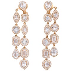Double Strand Diamond and White Sapphire Rose Gold Drop Earrings