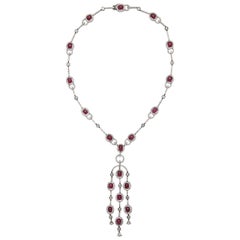 Cabochon Ruby and Diamond Oxidized Gold Necklace