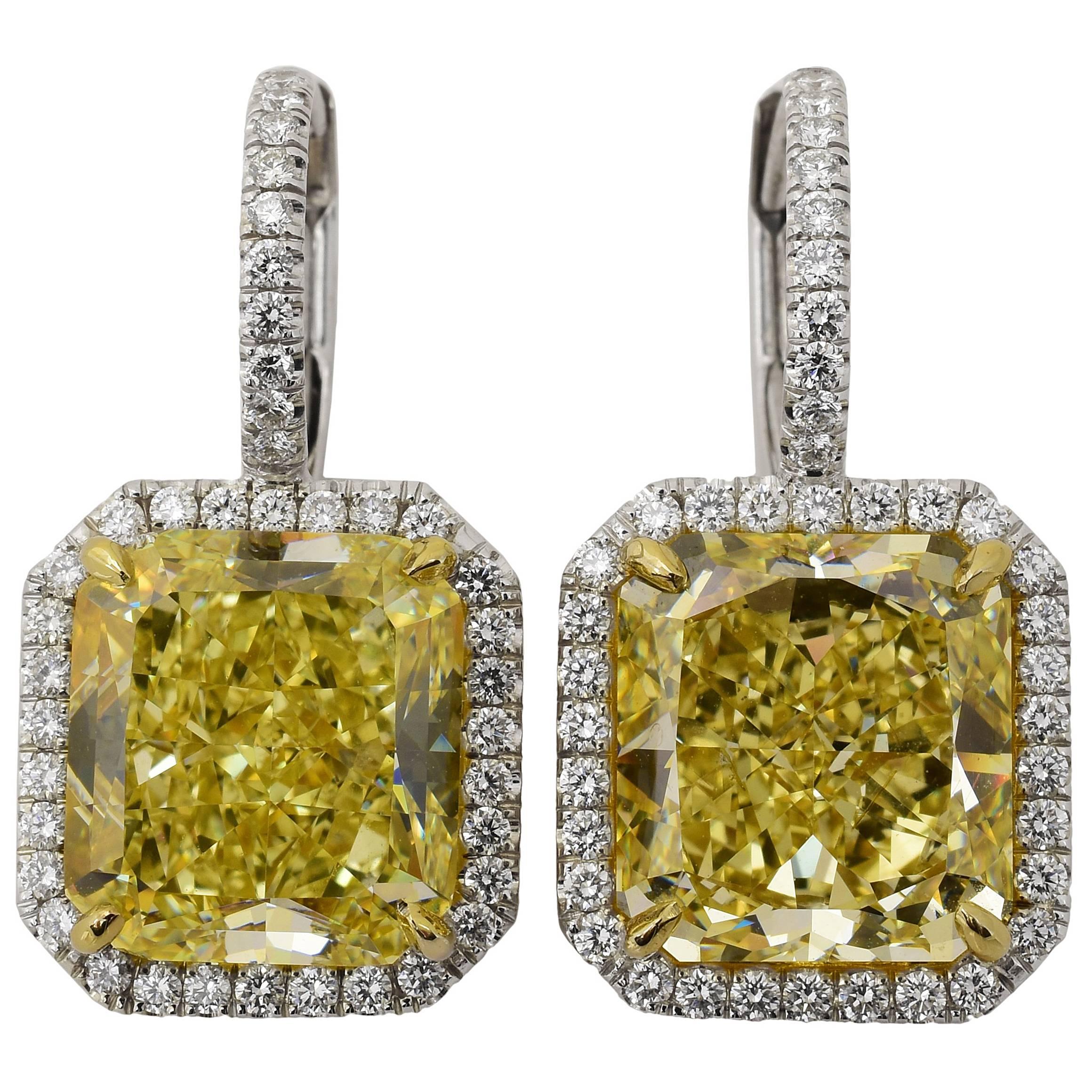 Fancy Yellow Diamond Gold Platinum Drop Earrings For Sale