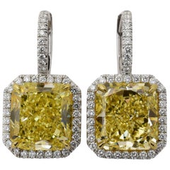 Fancy Yellow Diamond Gold Platinum Drop Earrings