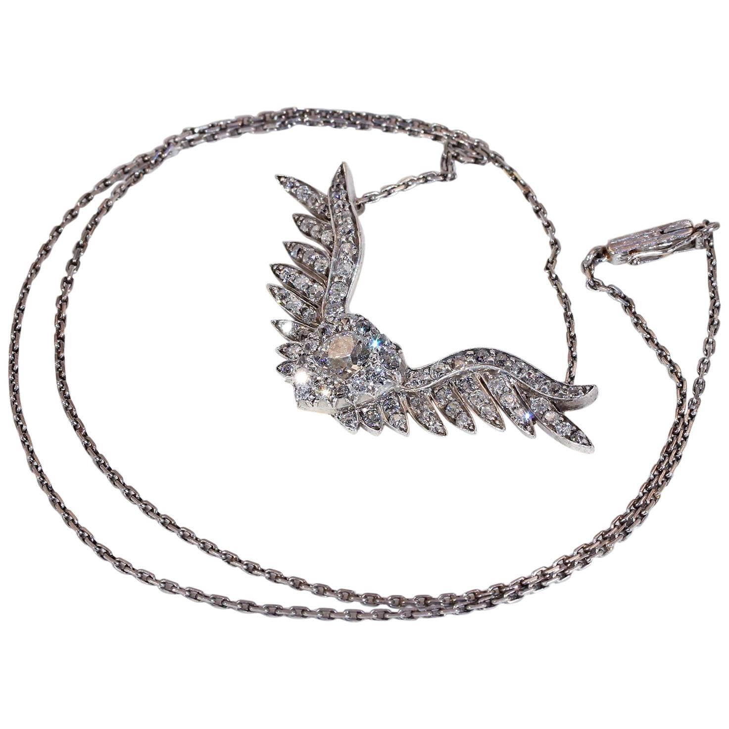 Victorian Diamond Heart and Wings Necklace