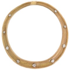 Antique Mesh Diamond Gold Necklace