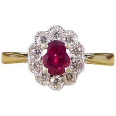 Ruby and Diamond Cluster Engagement Ring in 18 Carat Gold
