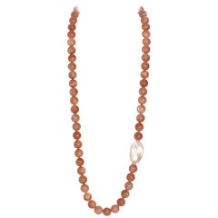 Moonstones, Baroque Freshwater Pearl and Topazes Beaded Necklace