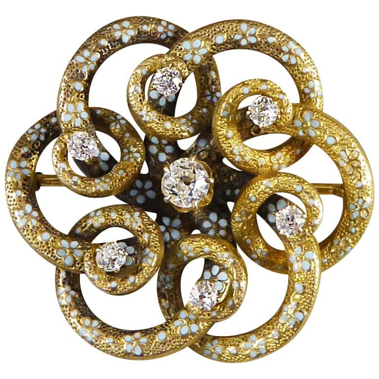 Antique Victorian Diamond Set Floral Gold Pendant