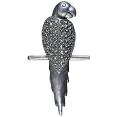 Antique Victorian Silver Cut Steel Parrot Brooch, circa 1900